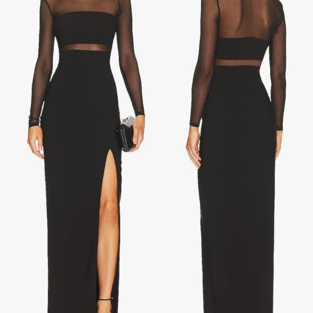 Elegant Black Long Sleeve Sheer Panel Dress